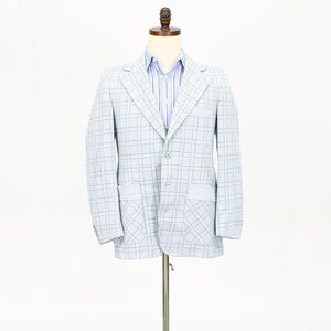 Vintage 1970s 40R Blue Check 2-Button Sport Coat Blazer Jacket T574